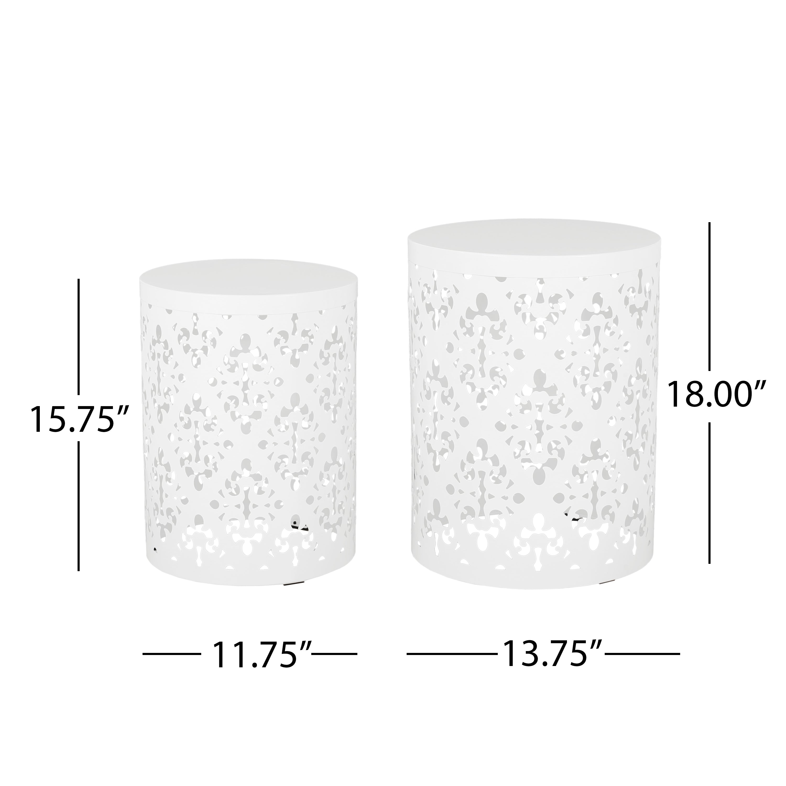 Refinery 2-Piece Outdoor End Table Set with Floral Patten and Iron Cut Design