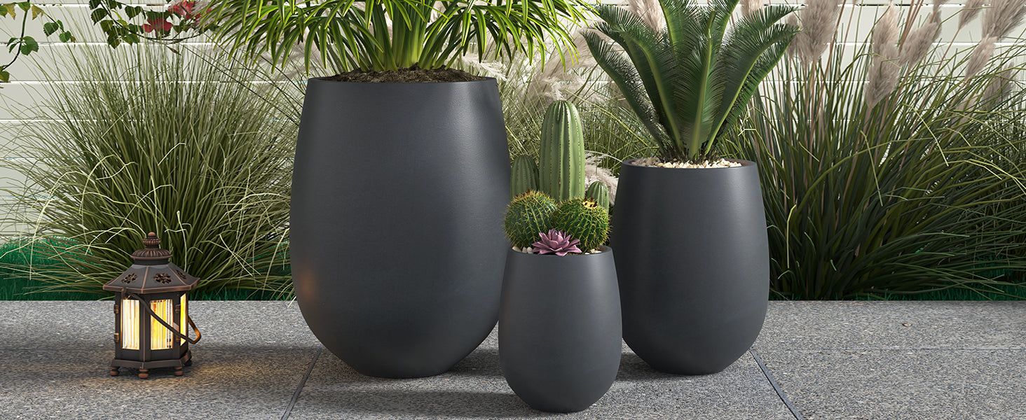 Egg Shaped Lightweight Outdoor Planter, Set of 3