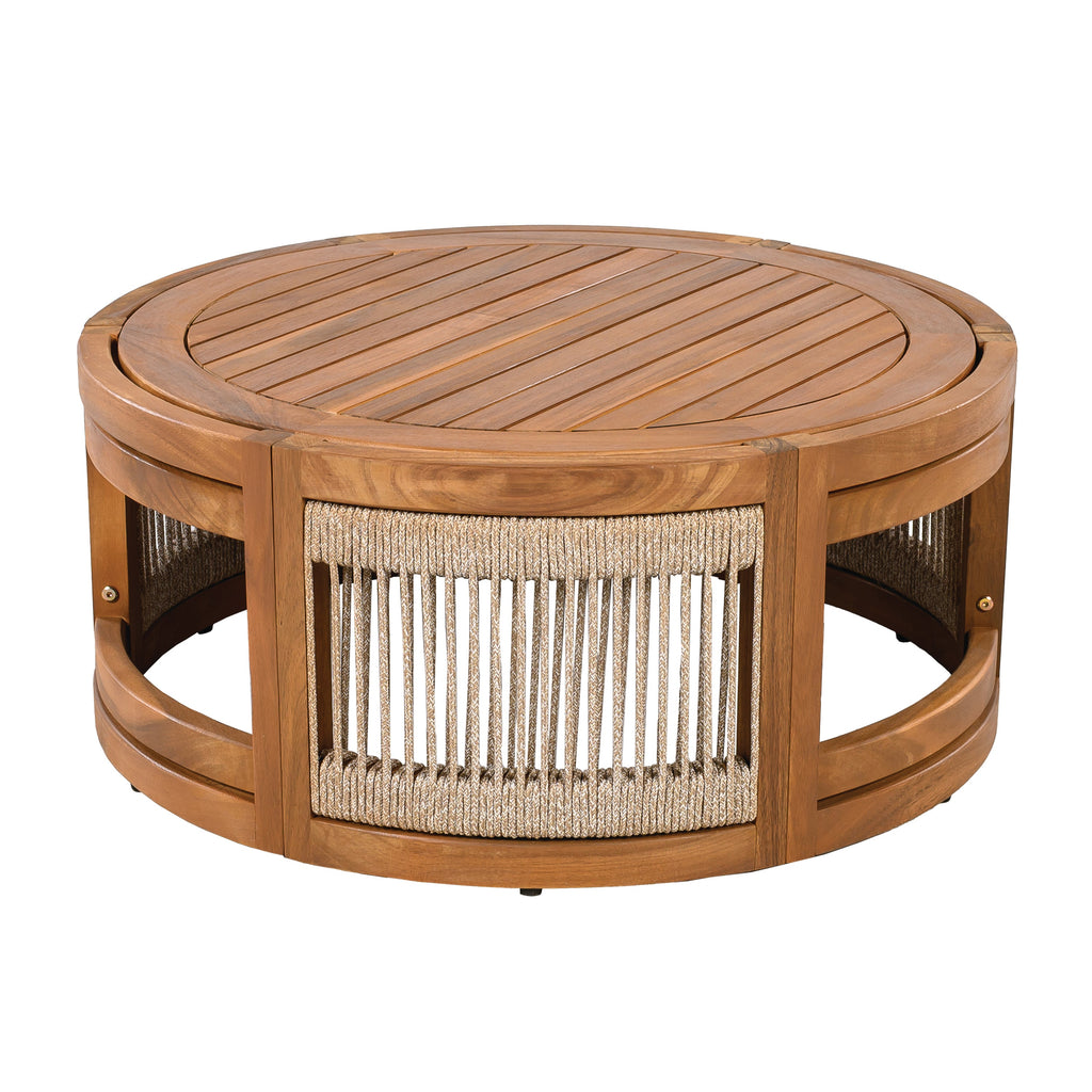 Sundara Acacia Wood Outdoor Coffee Table with Handwoven Rope Accents