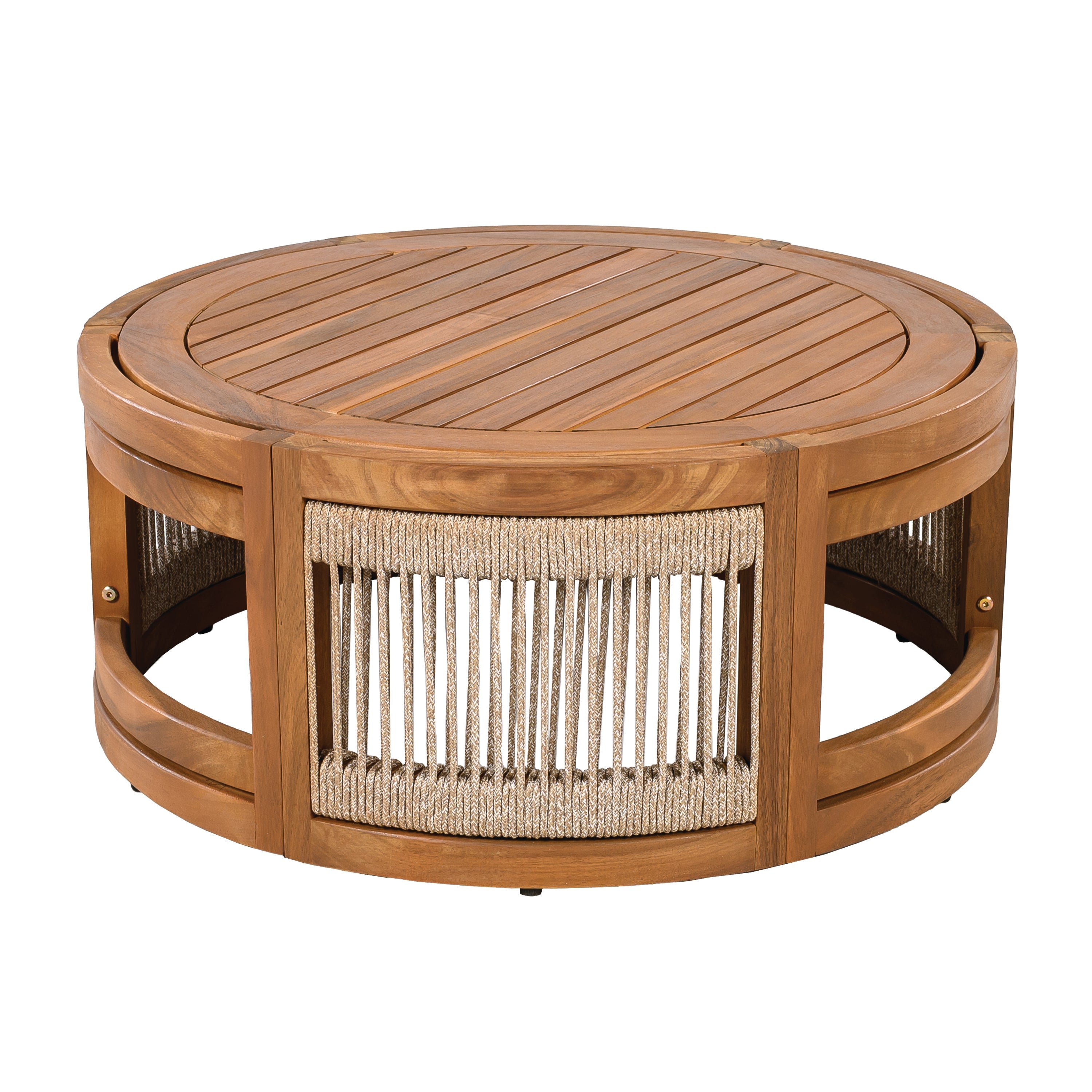 Sundara Acacia Wood Outdoor Coffee Table with Handwoven Rope Accents
