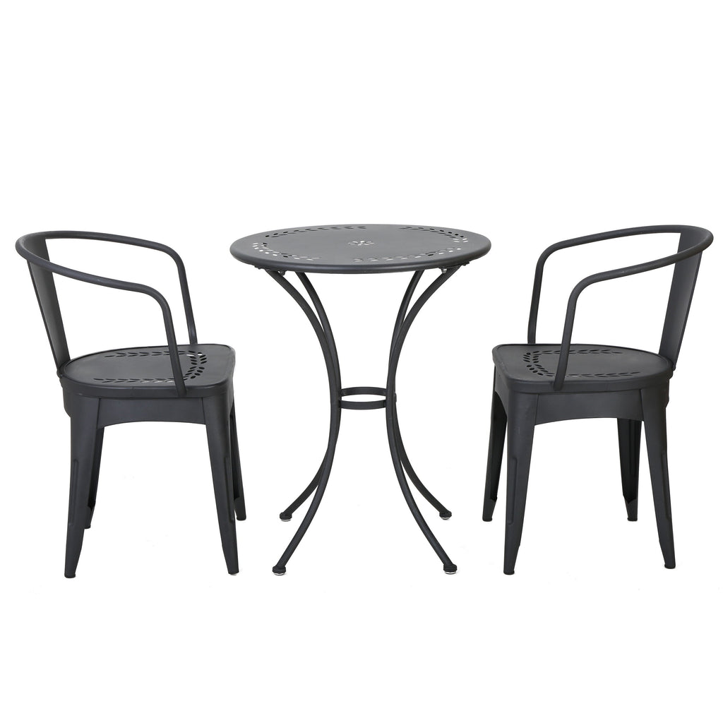 Pursuant 3-Piece Iron Bistro Set with Round Table and 2 Curved Back Chairs