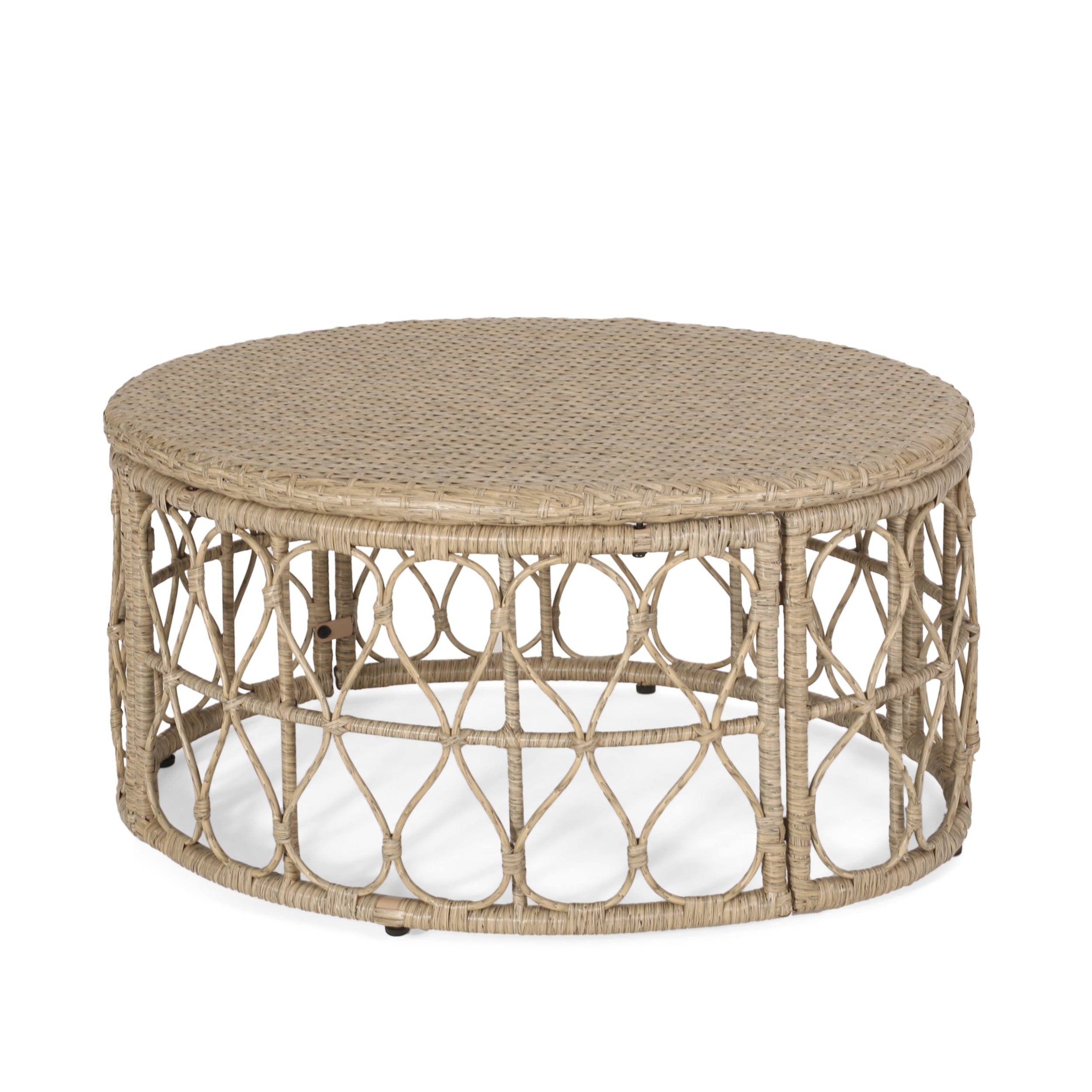 Cultured Outdoor Coffee Table with Wicker Weave Top and Looped Design