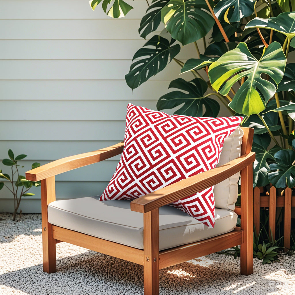 Red & White Geo Outdoor Square Pillows, Set of 2