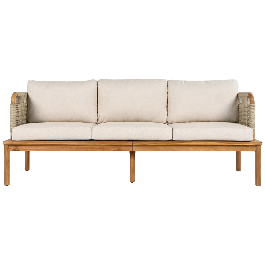 Isola Outdoor 3 Piece Acacia Wood and Rope Patio Sofa Set