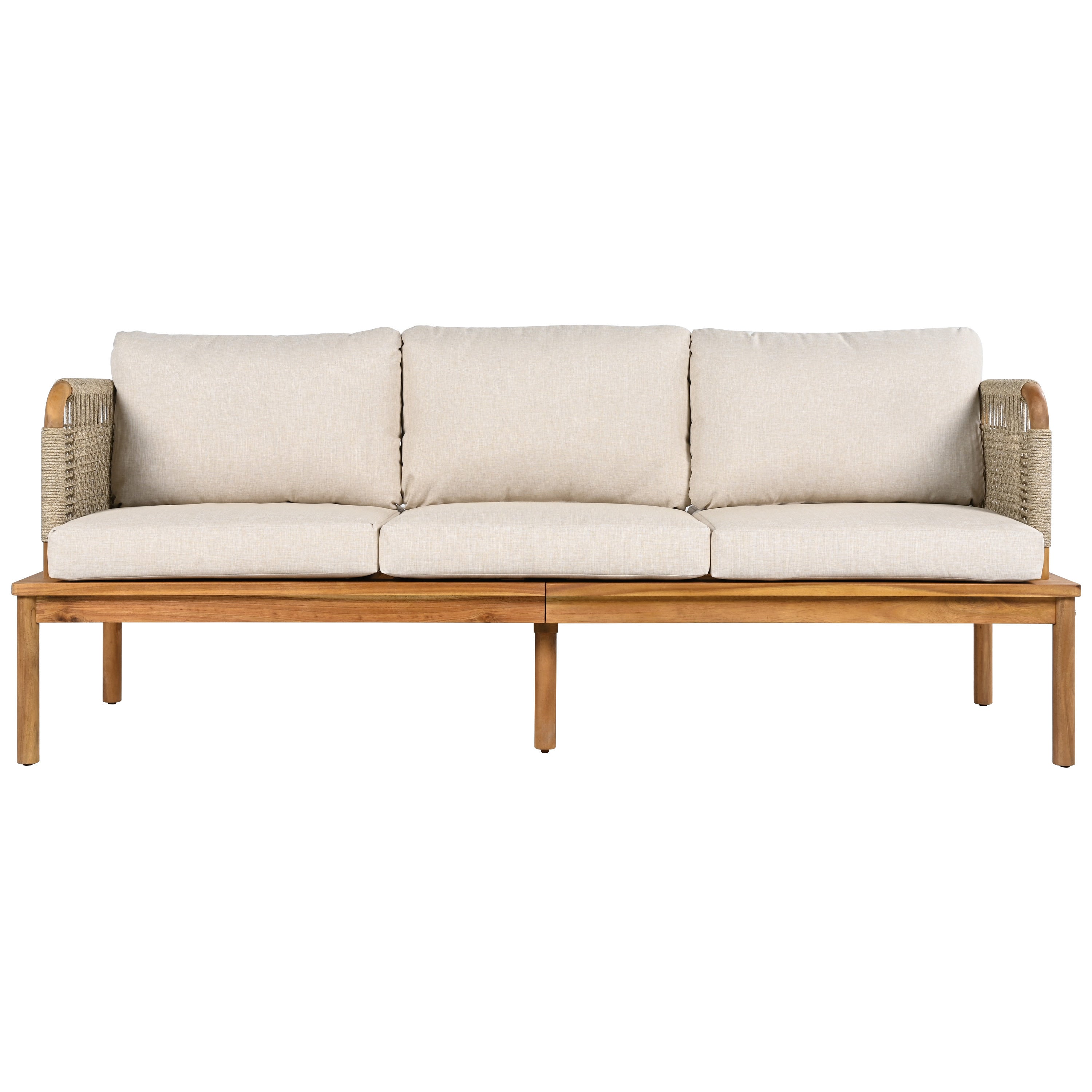 Isola Outdoor 4 Piece Acacia Wood and Rope Patio Sofa Set