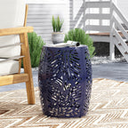 Rebirth Outdoor End Table with Tropical Palm Leaf Pattern and Iron Frame
