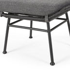 Cordella Outdoor Modern Boho Wicker Ottoman with Cushions, Set of 2