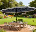 Oversized Fringe Trim Patio Umbrella with Crank Handle