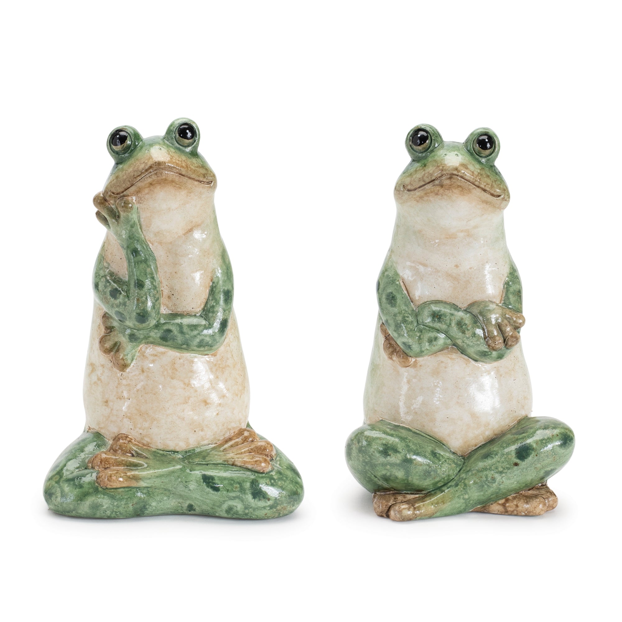 Pensive Ceramic Garden Frog Statues, Set of 2