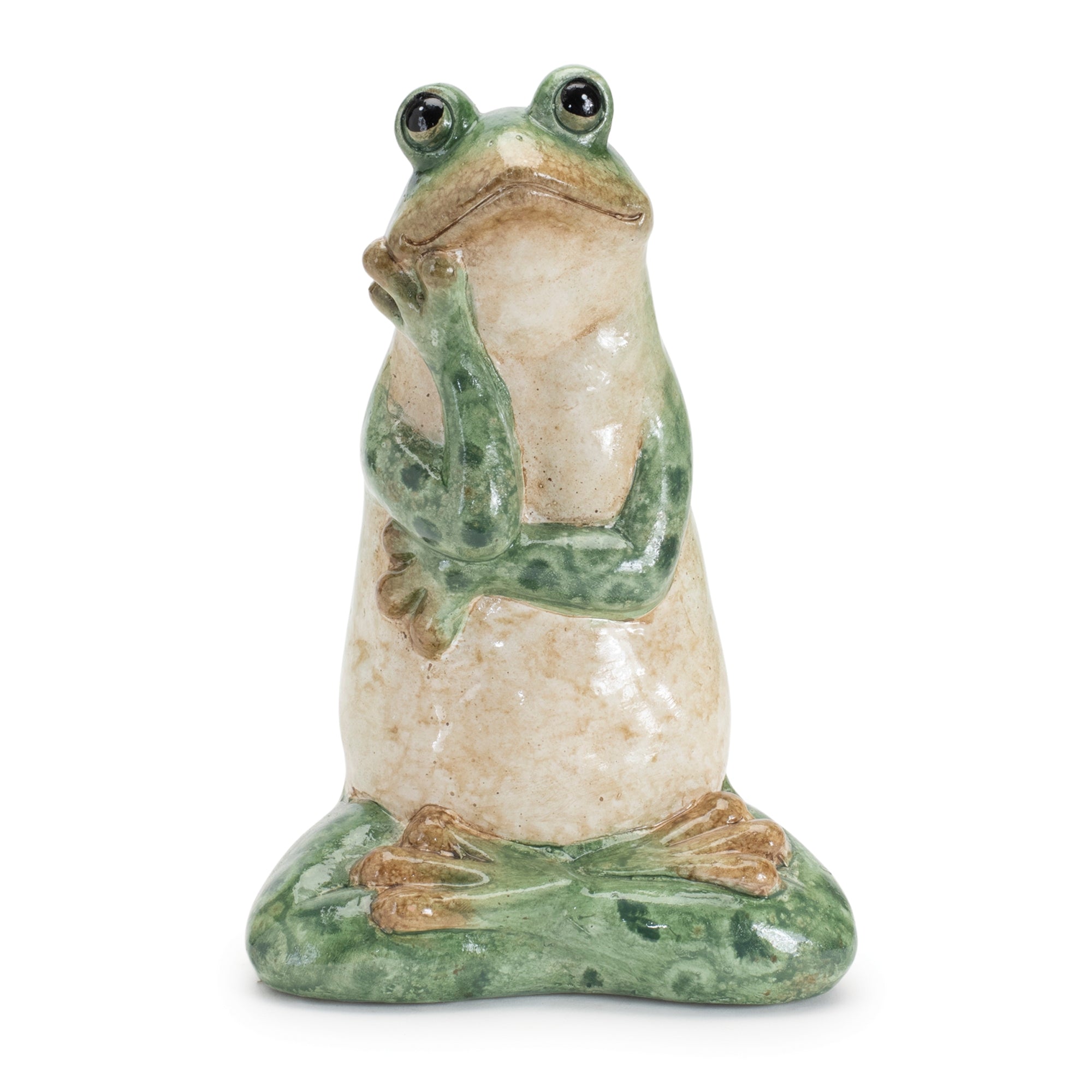 Pensive Ceramic Garden Frog Statues, Set of 2