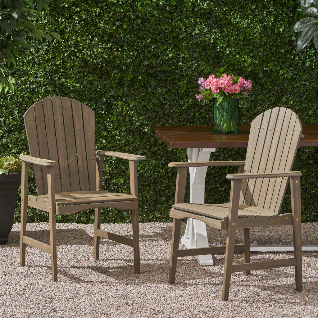 Outdoor Weather Resistant Acacia Wood Adirondack Dining Chairs, Set of 2