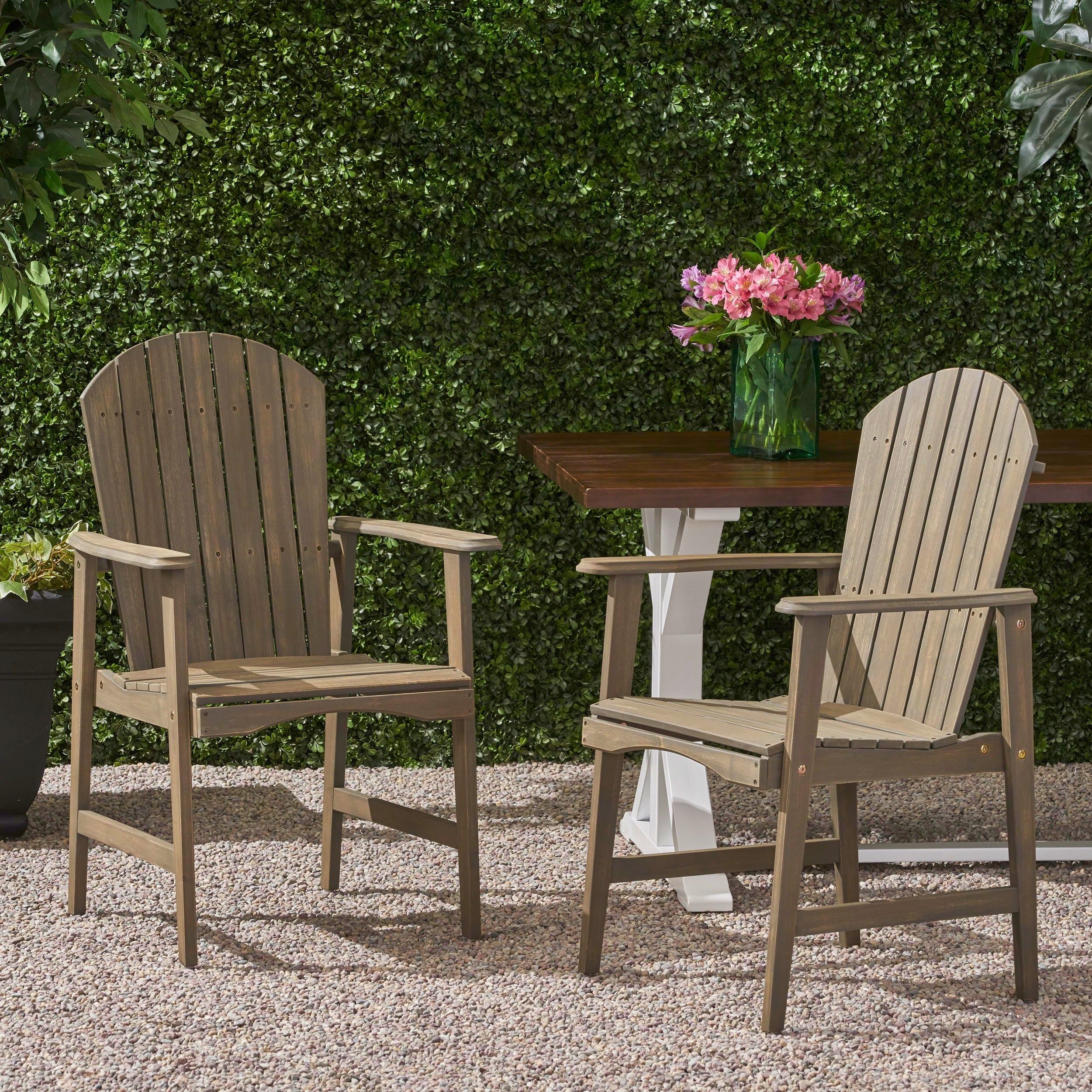 Outdoor Weather Resistant Acacia Wood Adirondack Dining Chairs, Set of 2