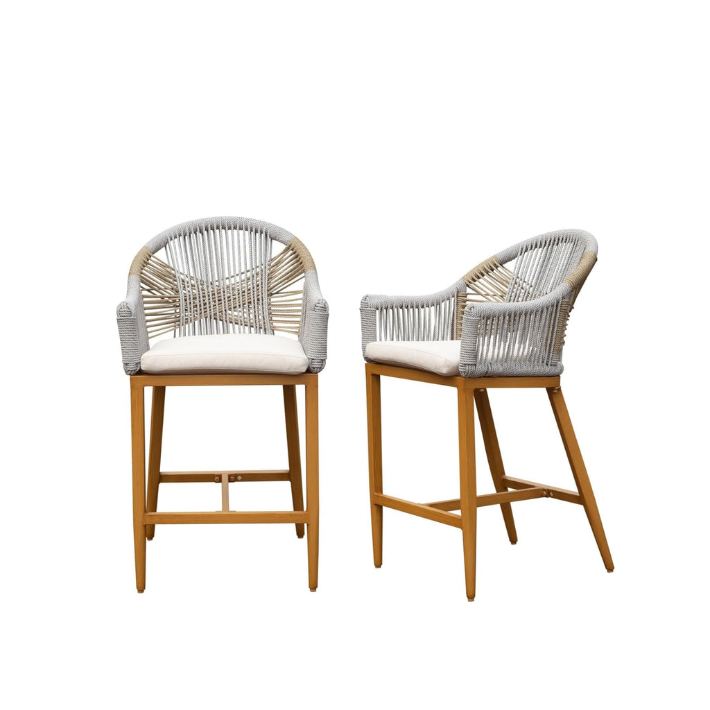Creation Outdoor Bar Stool with Round Backrest & Adjustable Foot, Set of 2