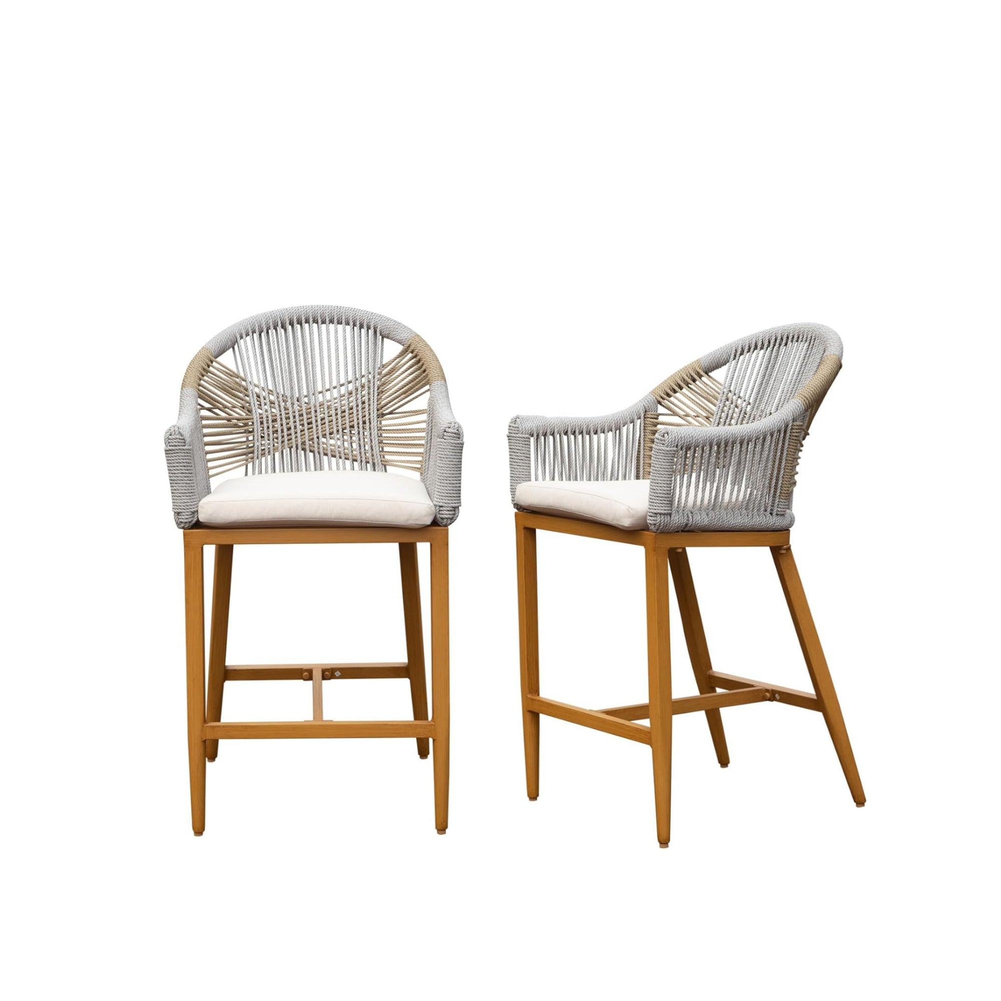 Creation Outdoor Bar Stool with Round Backrest & Adjustable Foot, Set of 2
