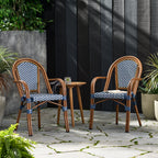 Crowned Wicker Bistro Chair with Checkered Pattern and Curved Arms, Set of 2