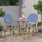 3-Piece Faux Rattan Bistro Set with Round Table and 2 Armchairs