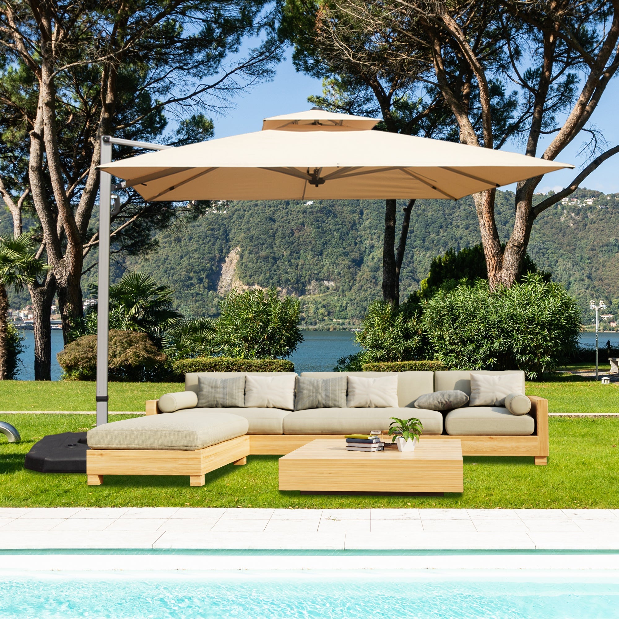 10'X10' Square Cantilever Umbrella with Center Pole, Base Not Included