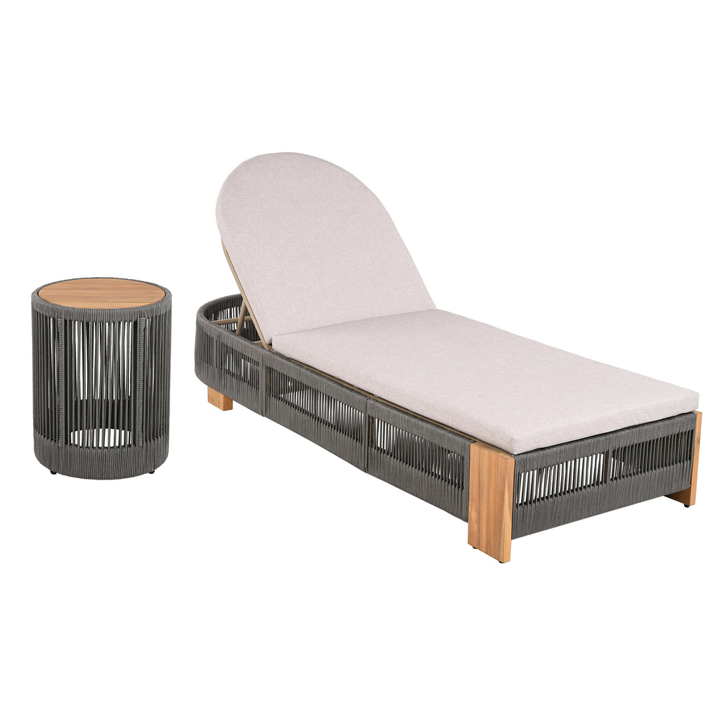 Outdoor Rope Chaise Lounge with Adjustable Backrest