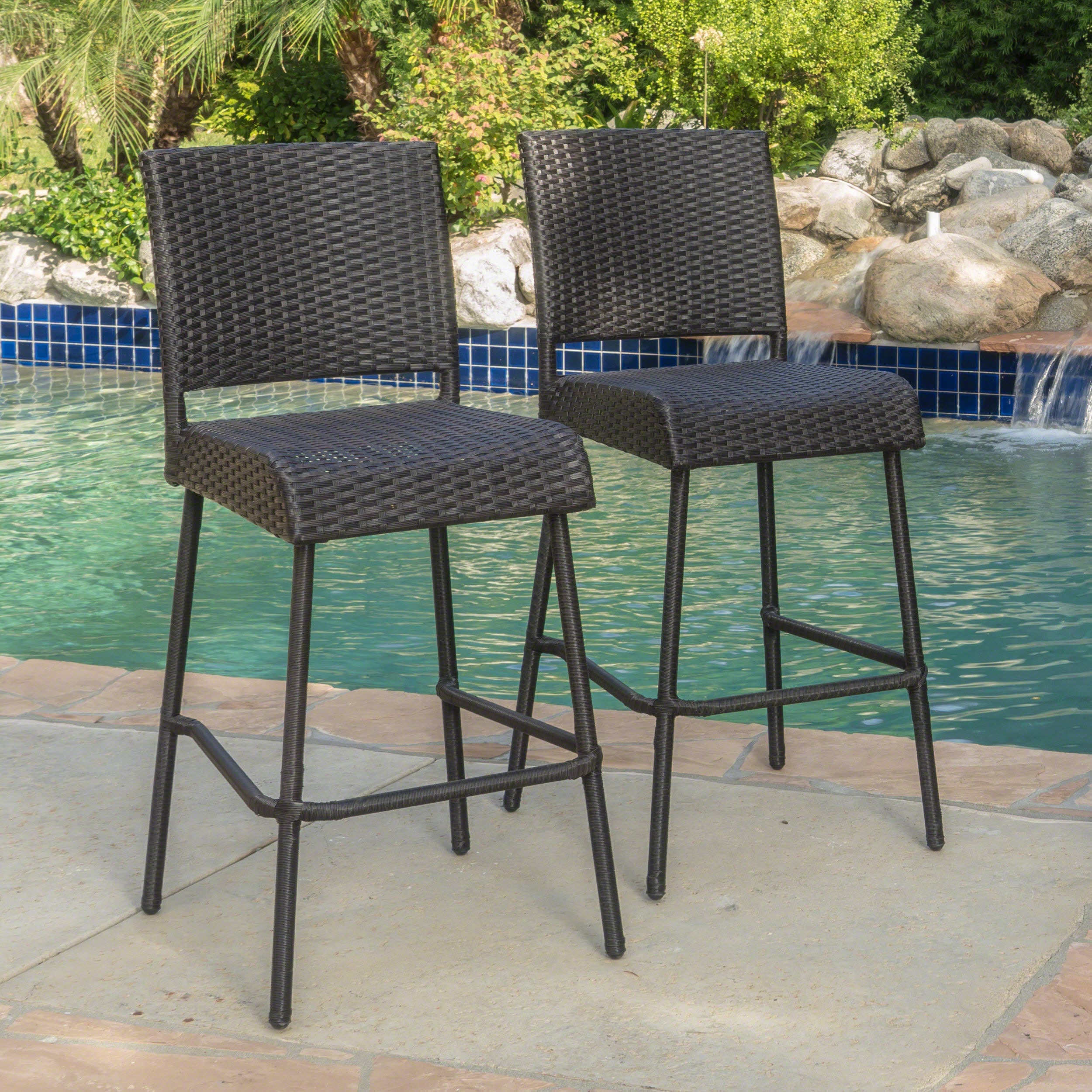 29" Outdoor Rattan Armless Barstools, Set of 2