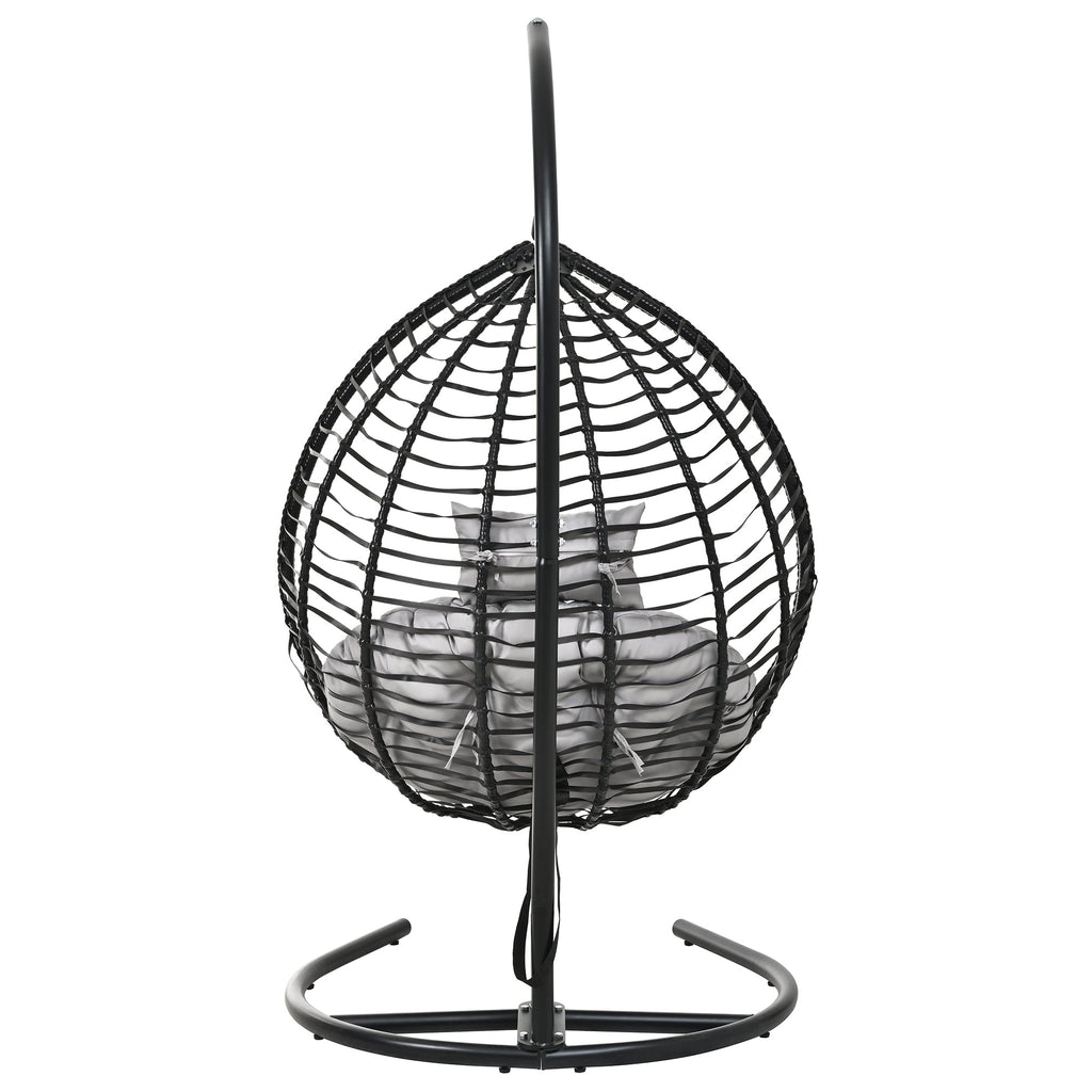 Foldable Rattan Egg Swing Chair with Iron Frame, Plush Cushion & Removable Headrest