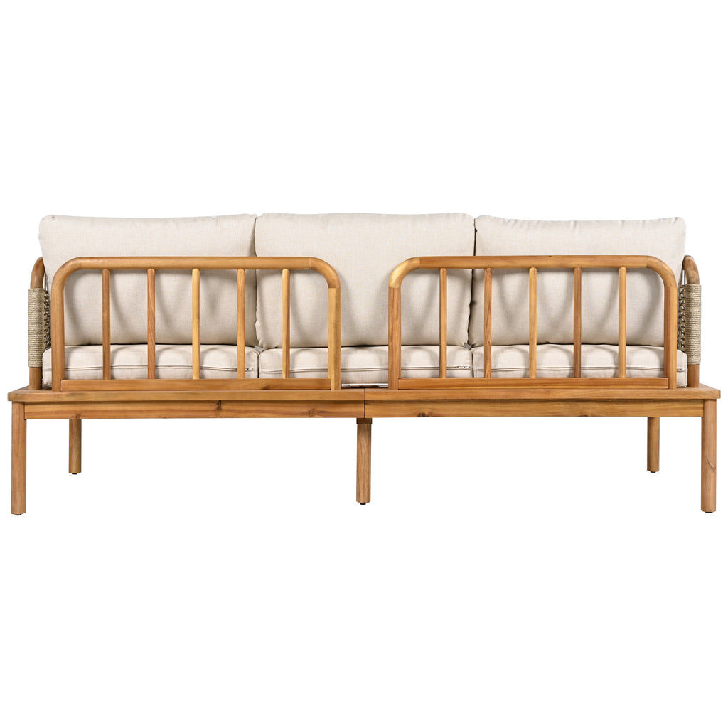 Isola Outdoor 3 Piece Acacia Wood and Rope Patio Sofa Set