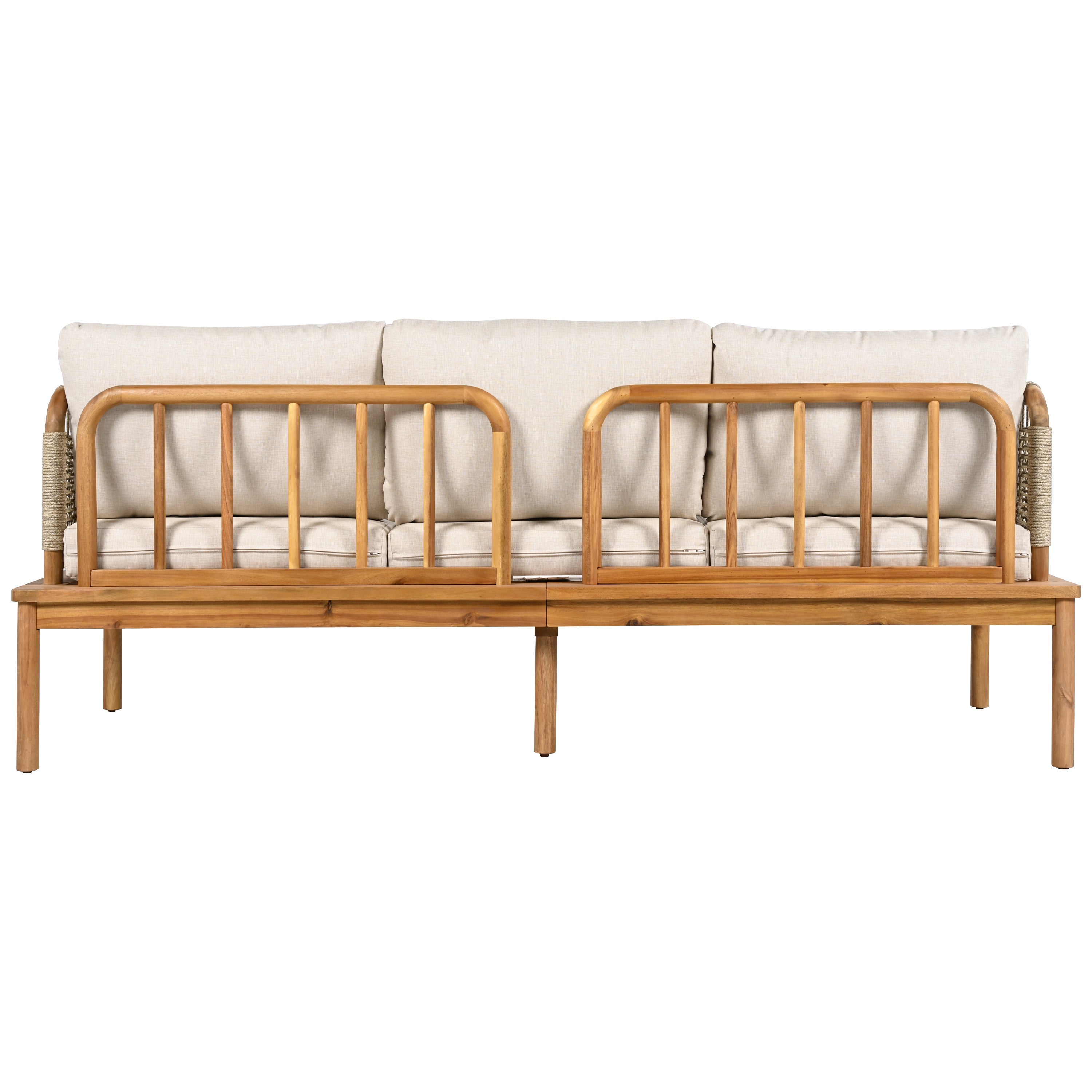 Isola Outdoor 3 Piece Acacia Wood and Rope Patio Sofa Set