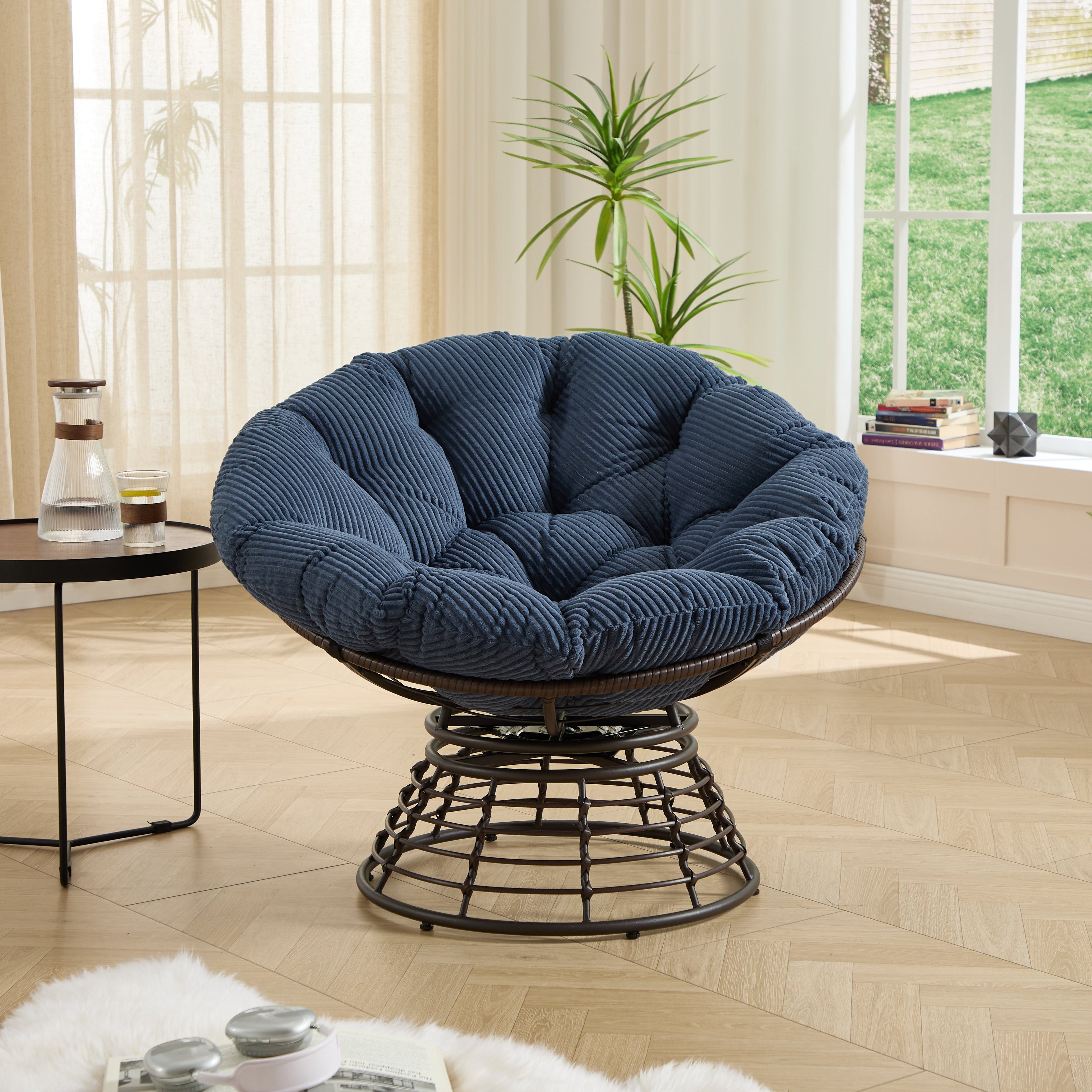 360° Swivel Indoor Outdoor Wicker Papasan Chair with Soft Thick Cushion