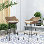 29.25" Outdoor Wicker Bar Stool with Hairpin Legs and Low Back, Set of 2