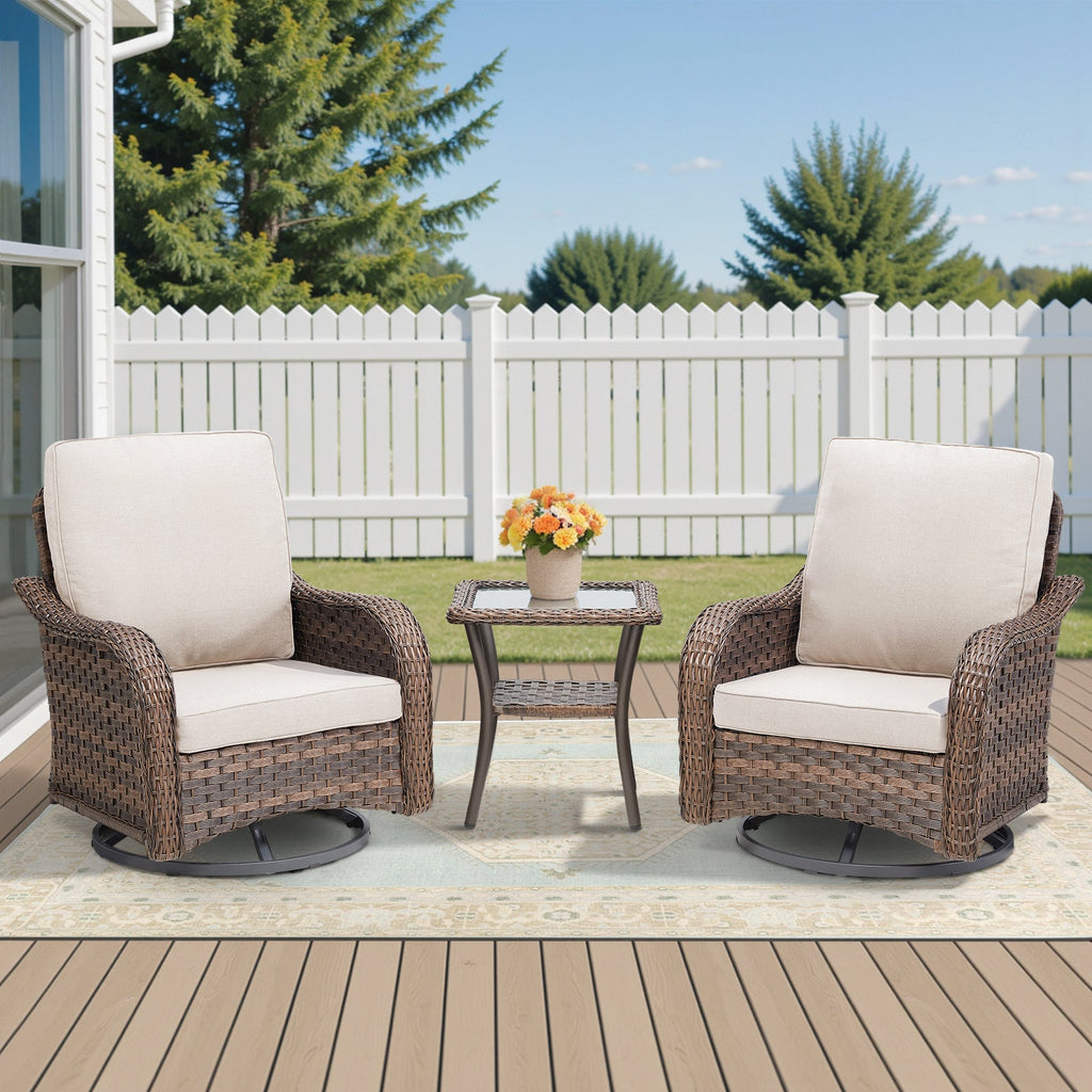 Marlowe Wicker 3 Piece Outdoor Furniture Set with Swivel Gliders
