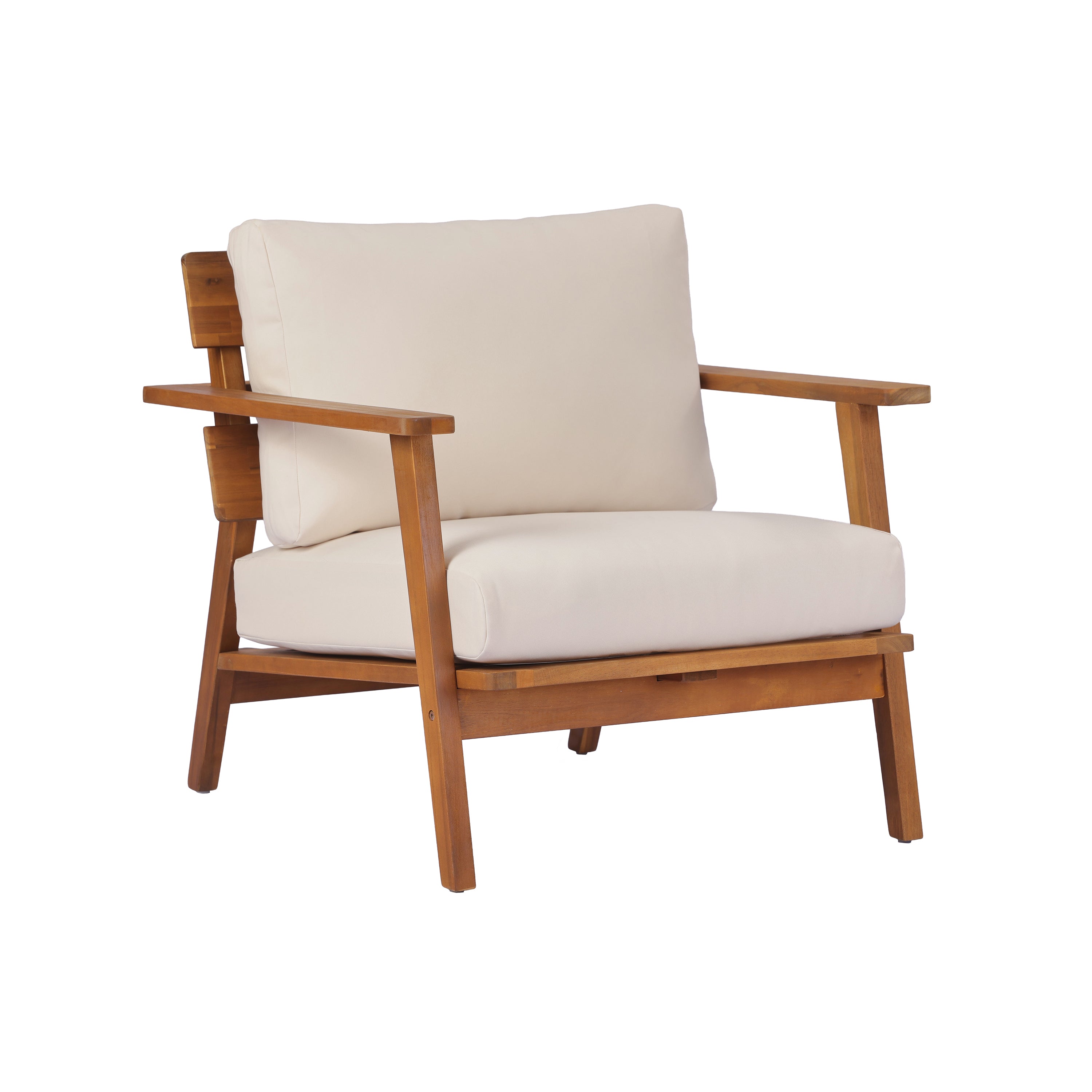 Mid-Century Modern Acacia Wood Outdoor Club Chair
