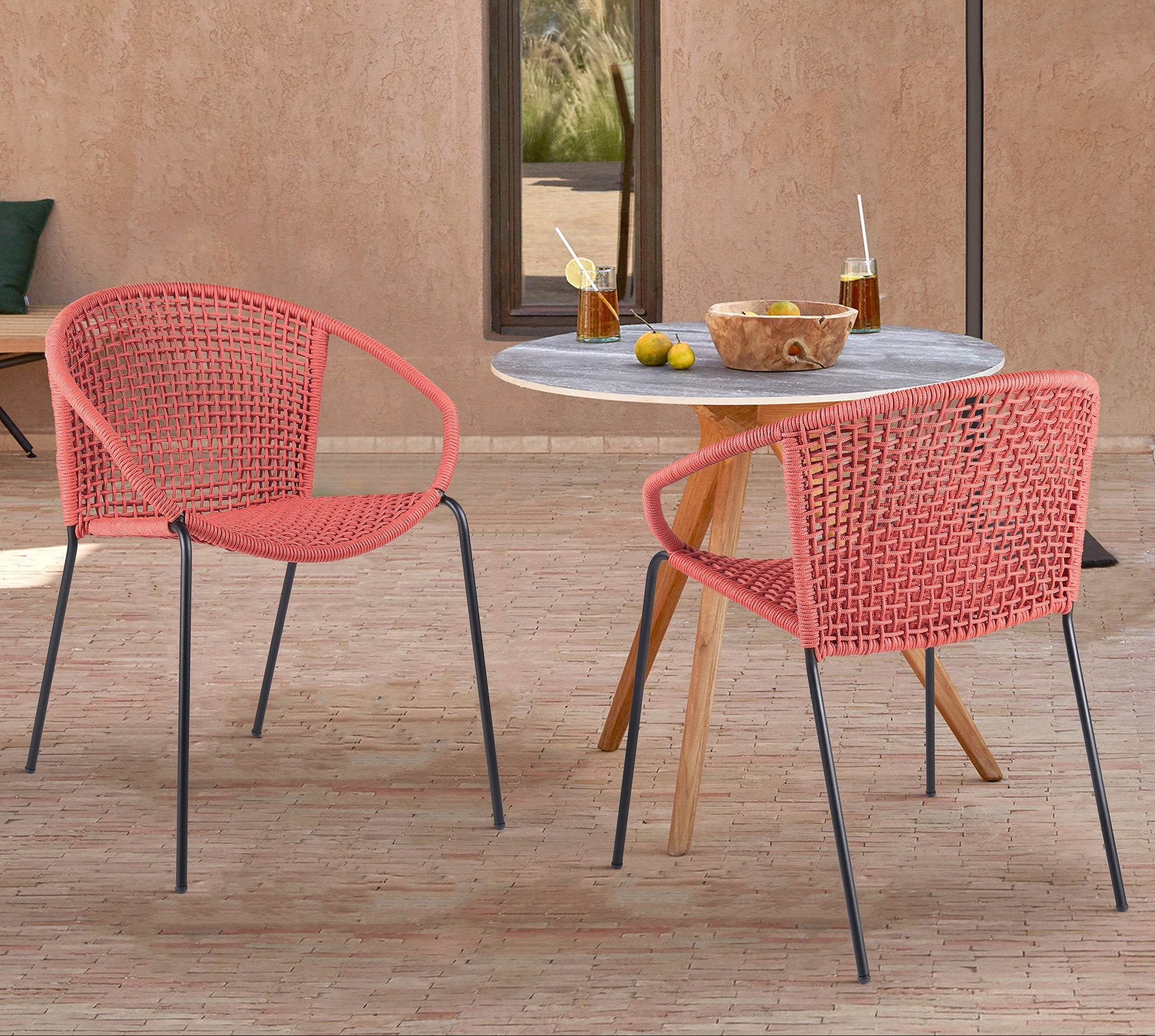 Quilla Indoor Outdoor Stackable Rope Dining Chairs, Set of 2