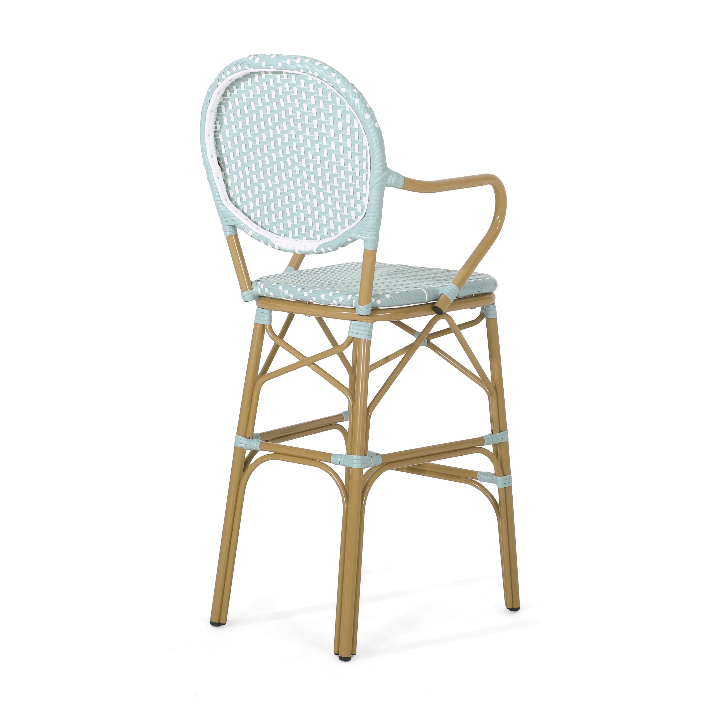 Valorous Outdoor Wicker Bar Stool with Round Back and Curved Arms, Set of 2