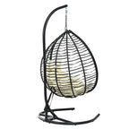 Foldable Rattan Egg Swing Chair with Iron Frame, Plush Cushion & Removable Headrest
