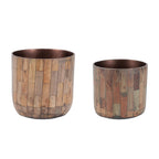 Round Wooden Planter, Set of 2