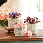 Stone Floral Patterned Planter, Set of 3