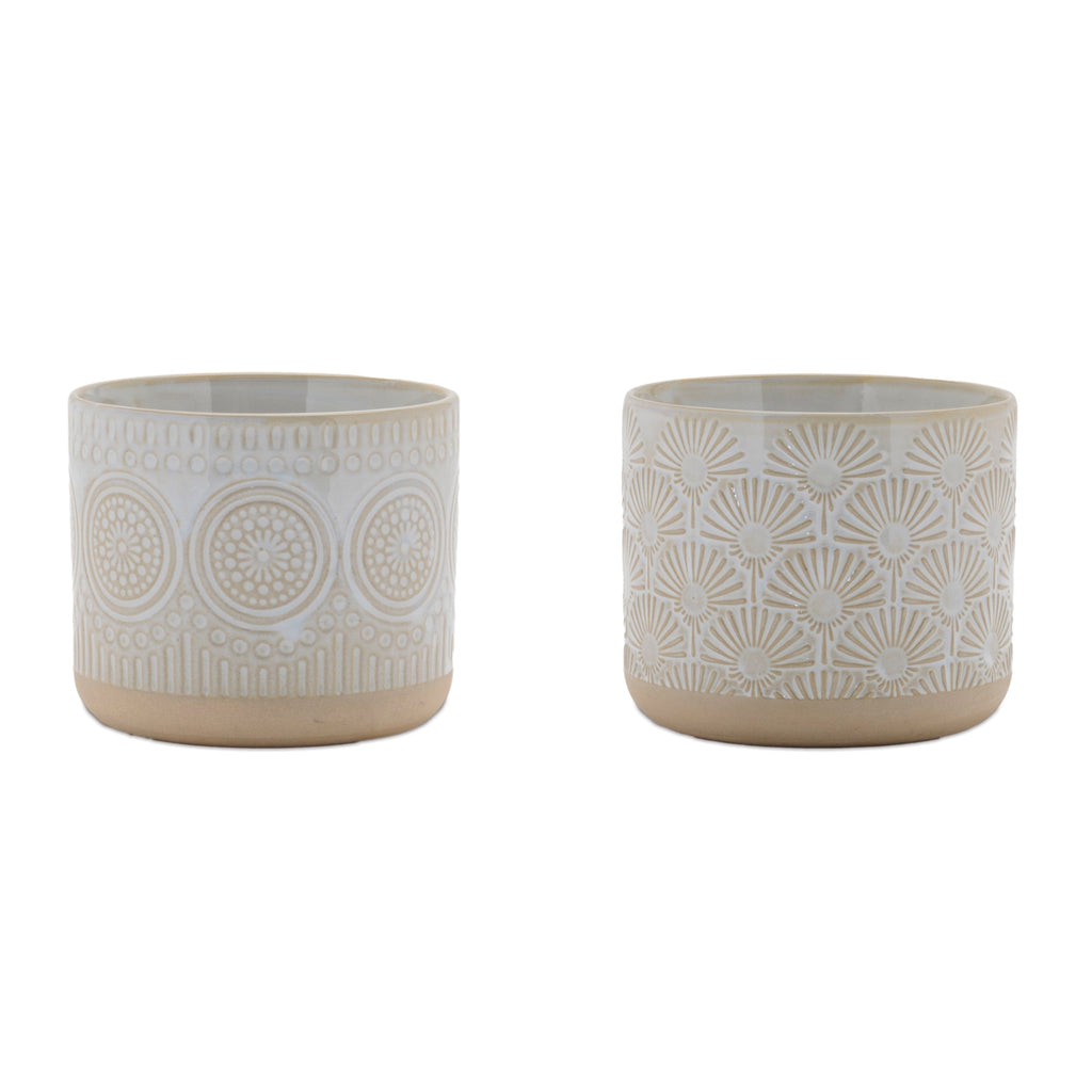 Porcelain Geometric Patterned Planter, Set of 2