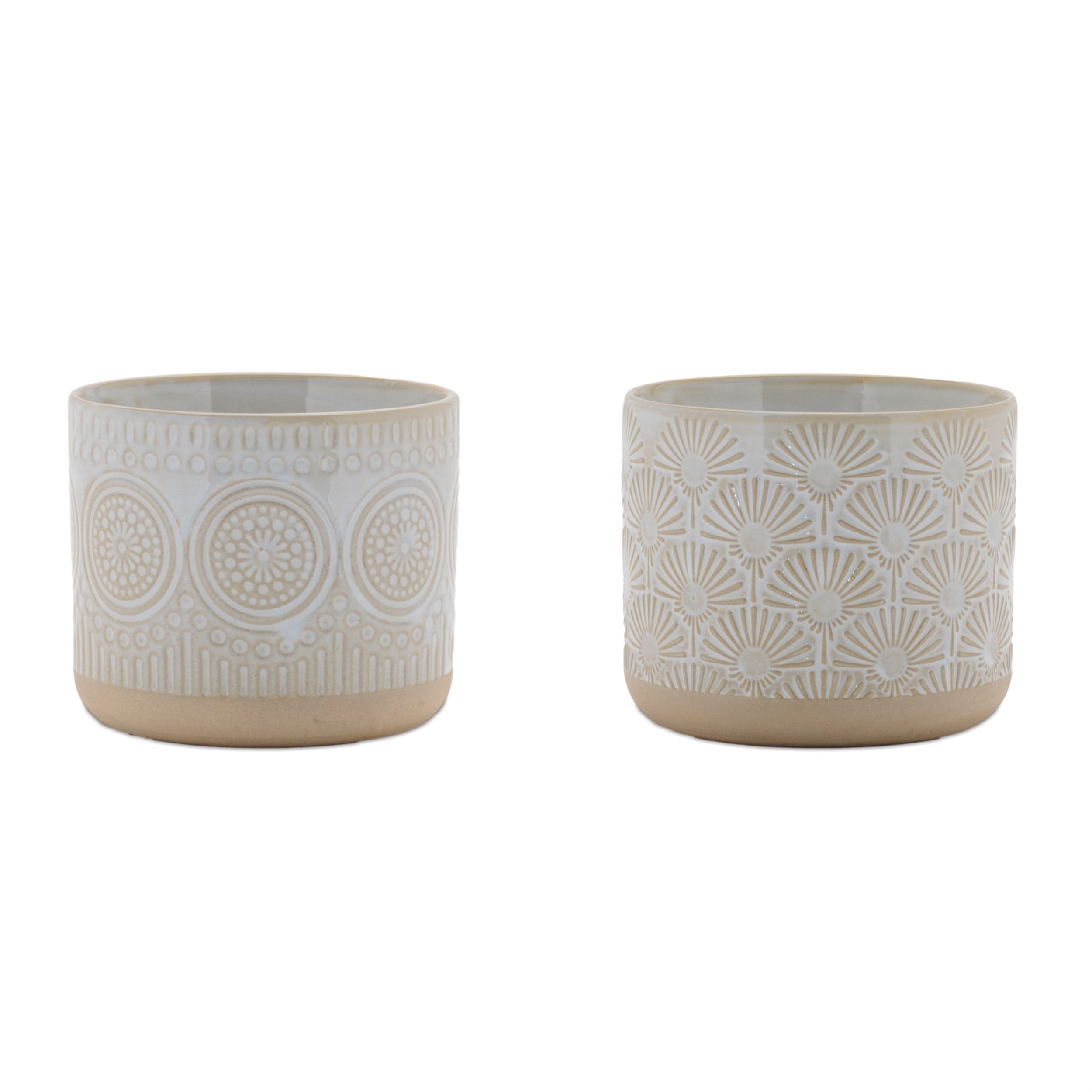 Porcelain Geometric Patterned Planter, Set of 2