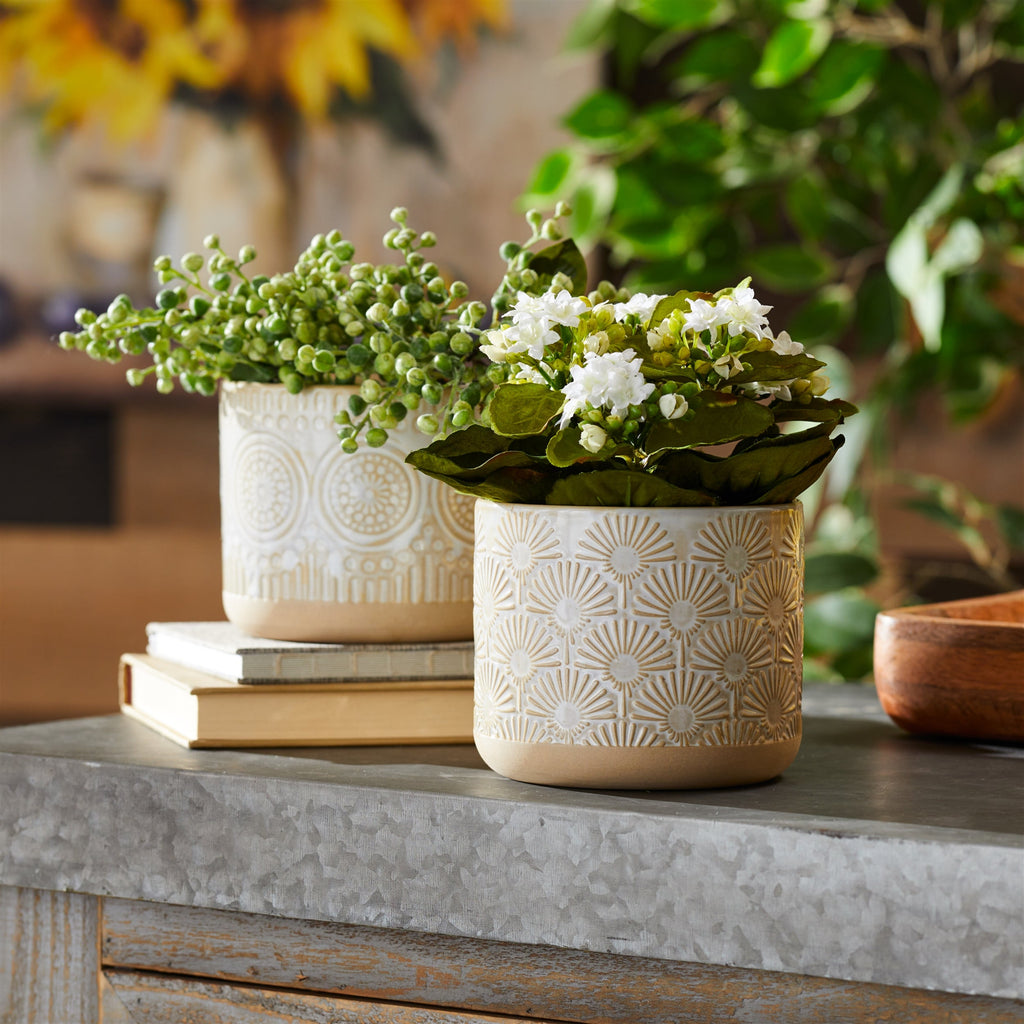 Porcelain Geometric Patterned Planter, Set of 2