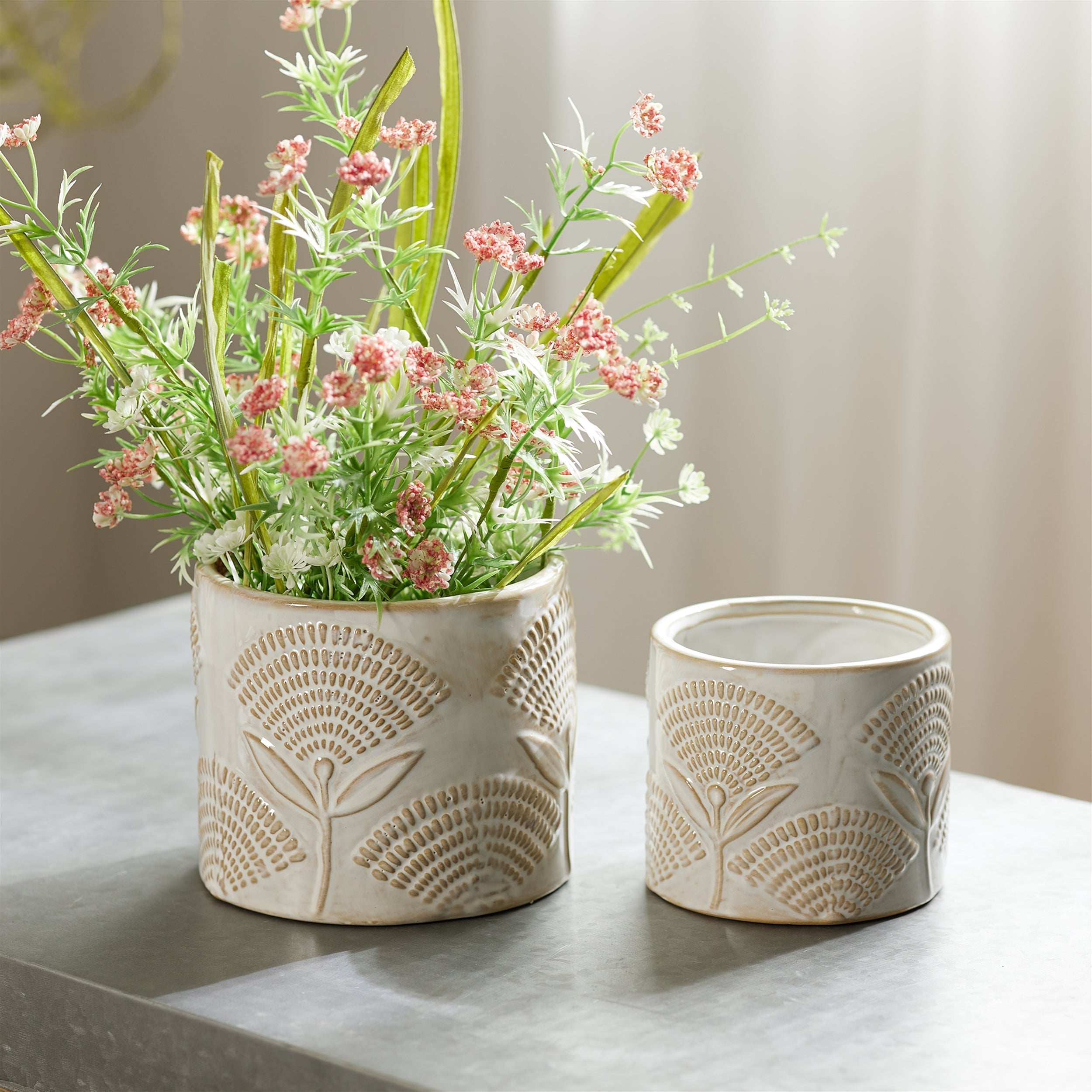 Porcelain Floral Patterned Planter, Set of 2