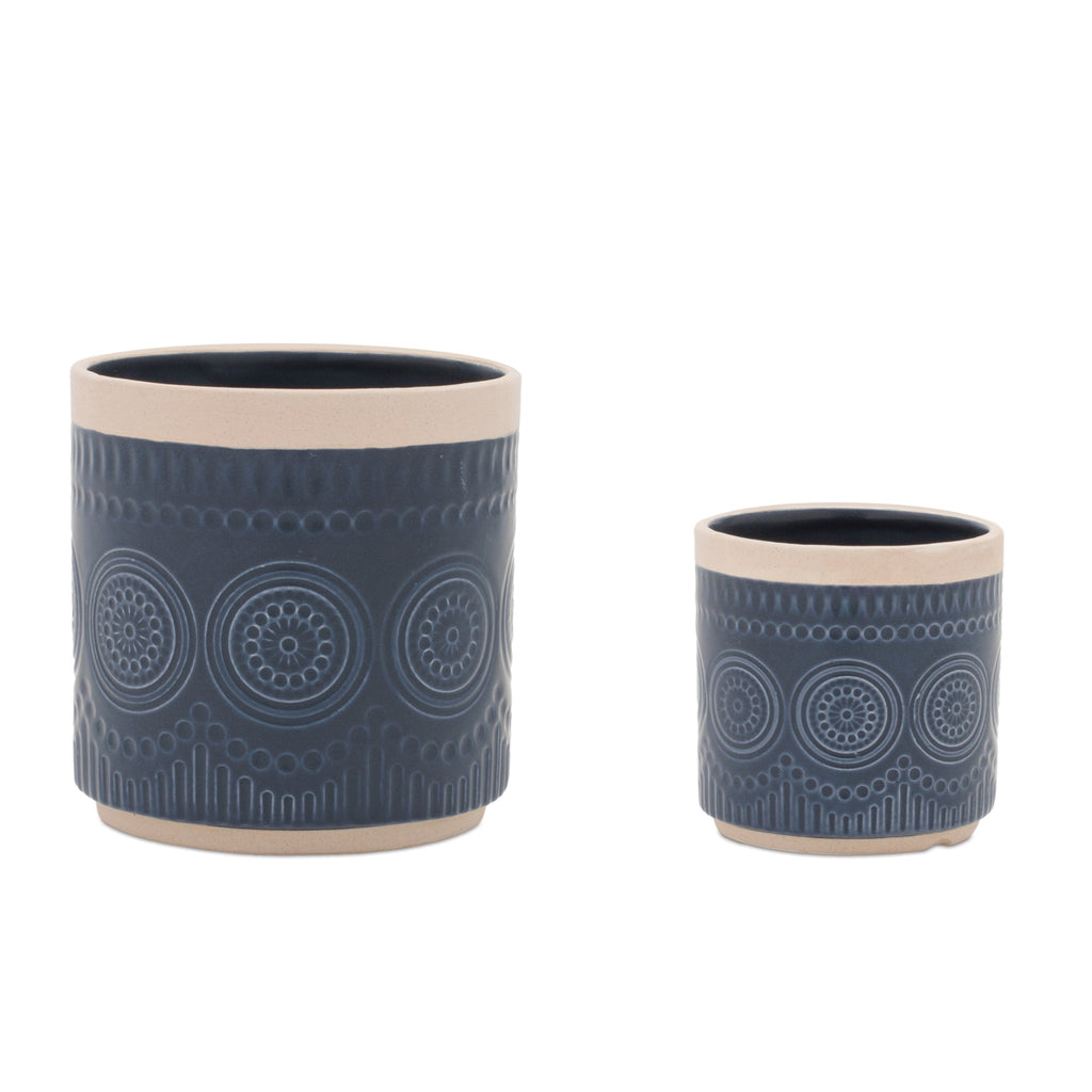 Ceramic Mandala Pattern Planter, Set of 2