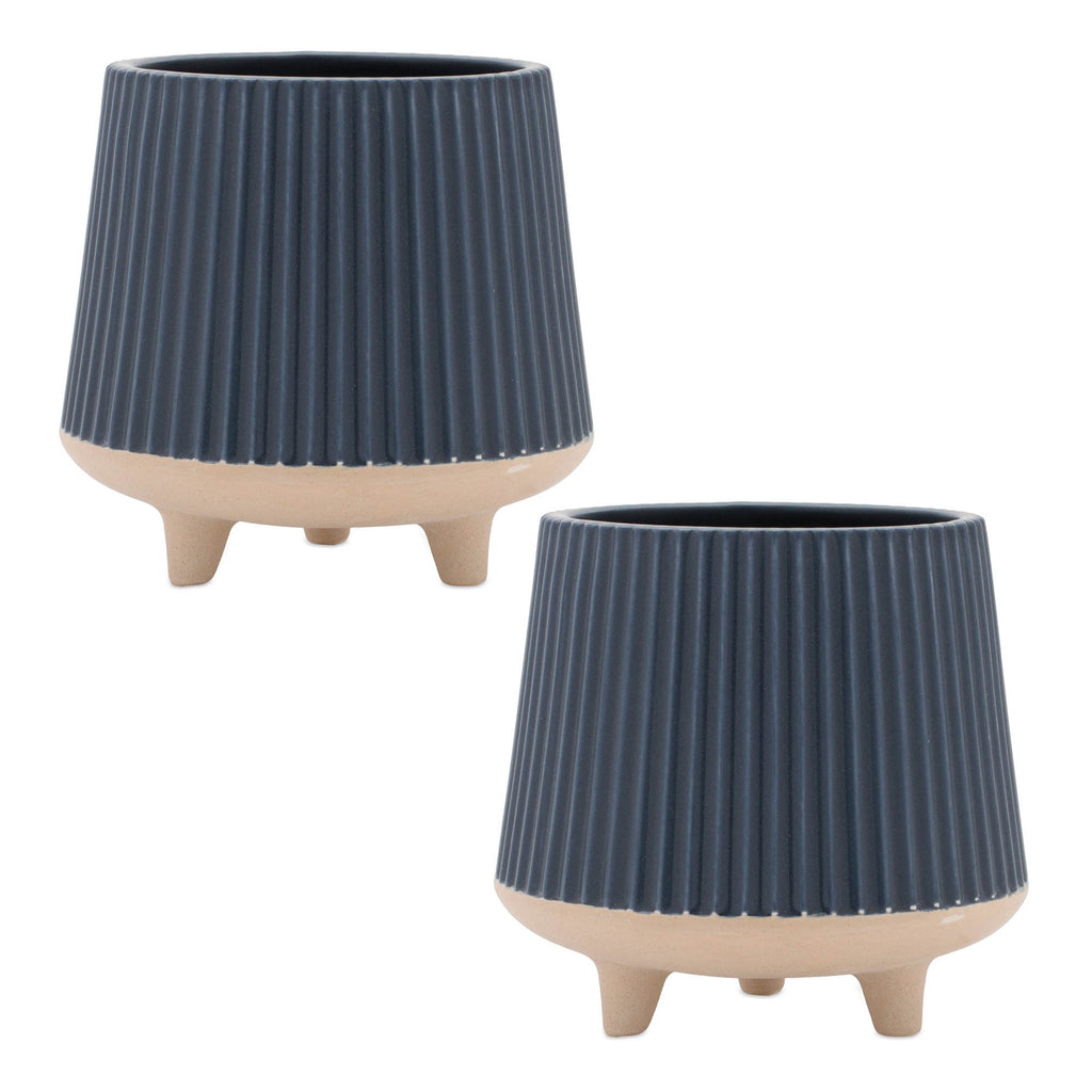 Ceramic Ribbed Footed Planter, Set of 2