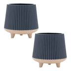 Ceramic Ribbed Footed Planter, Set of 2