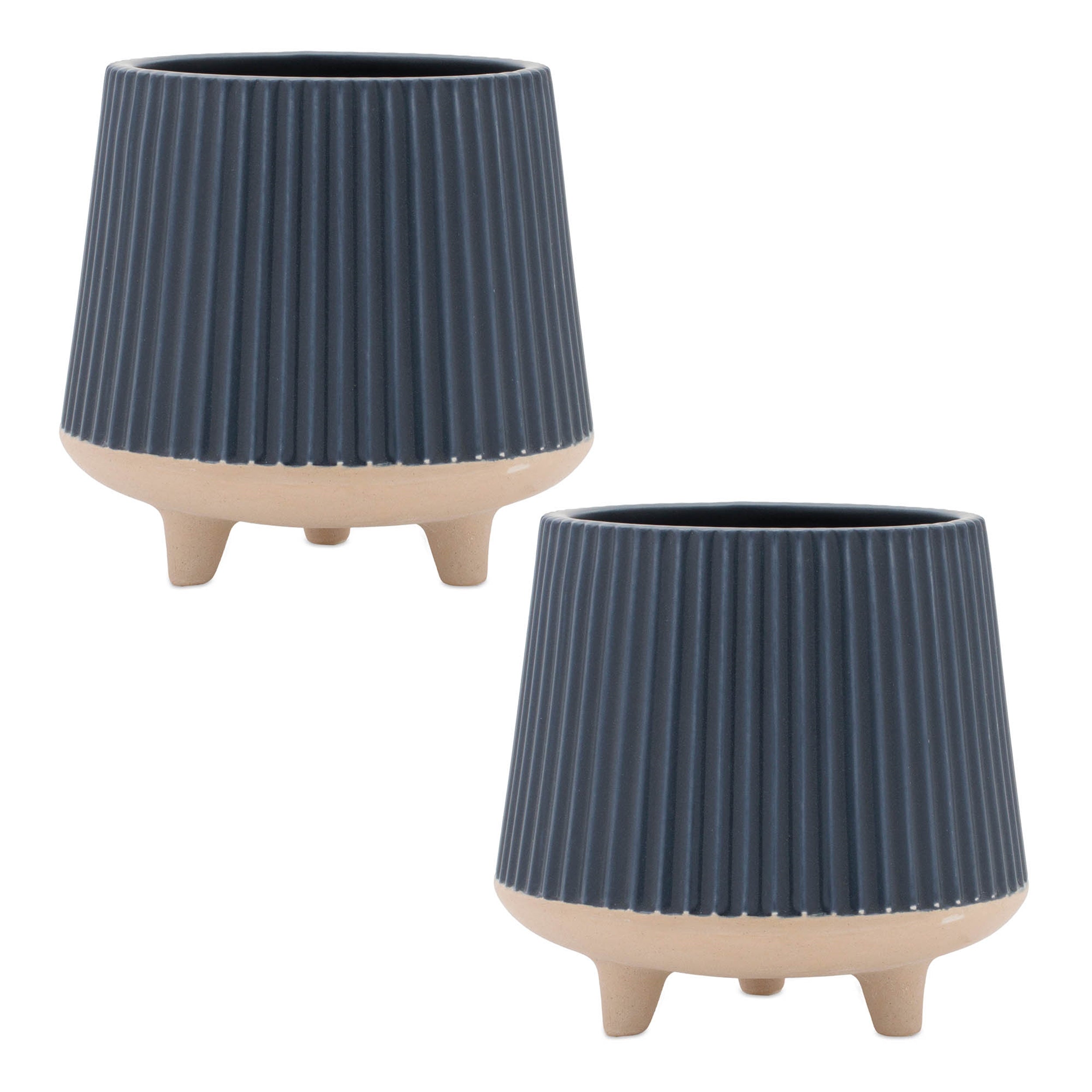 Ceramic Ribbed Footed Planter, Set of 2