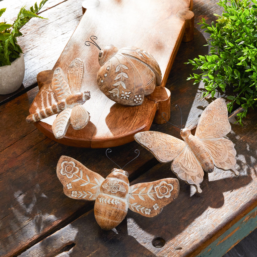 Floral Etched Insect Shelf Sitter, Set of 4