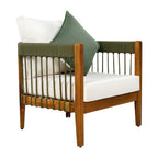 Azari Outdoor Acacia Wood Club Chair with Handwoven Rope Accents & Curved Backrest