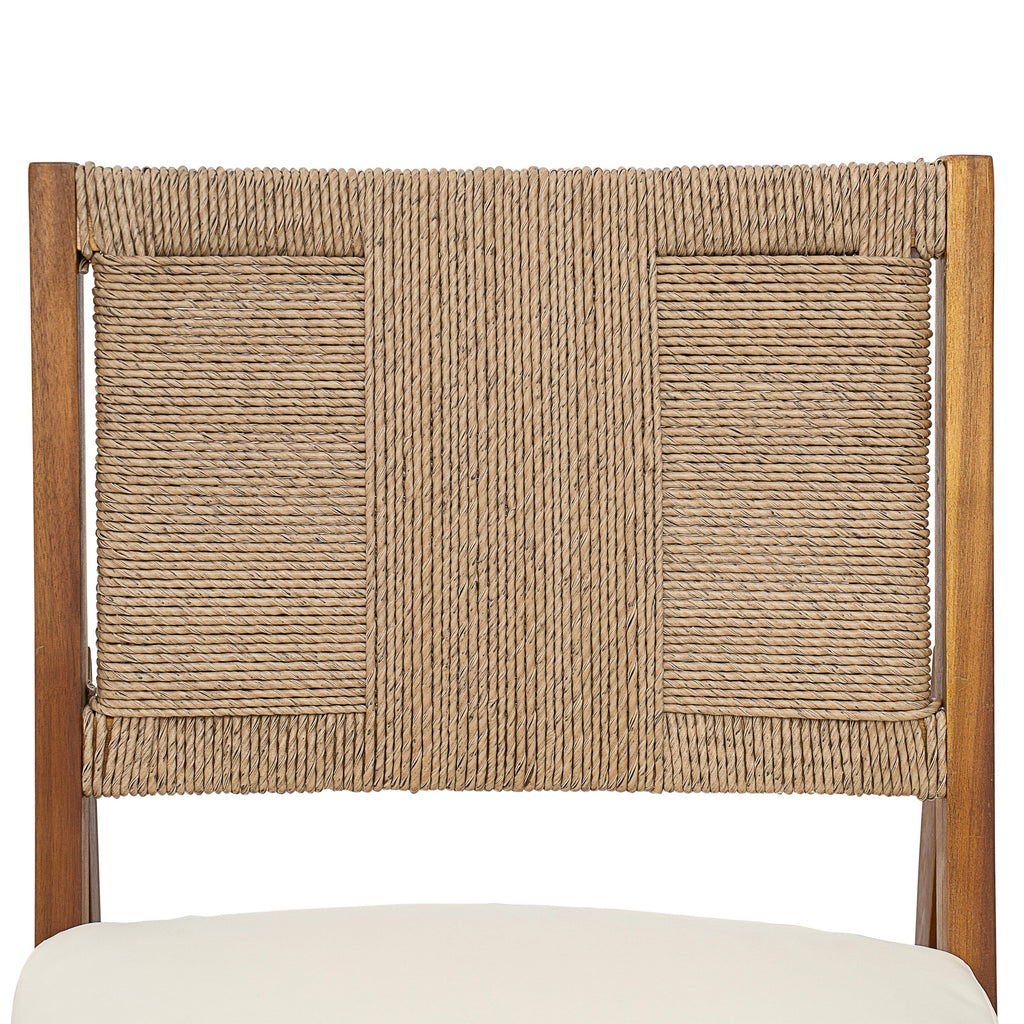 Monica Outdoor Wood and Wicker Woven Dining Chair with Cushions, Set of 2