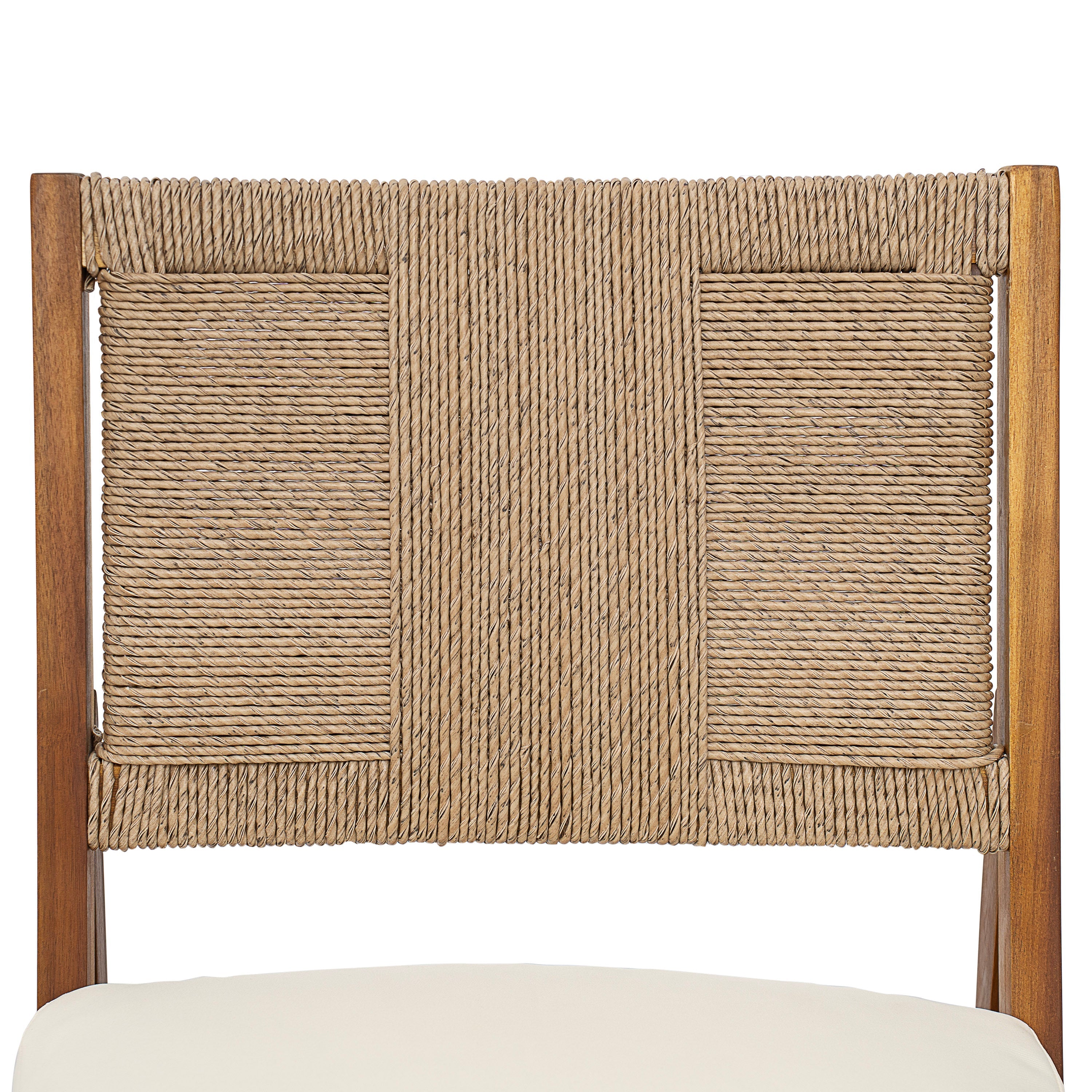 Monica Outdoor Wood and Wicker Woven Dining Chair with Cushions, Set of 2