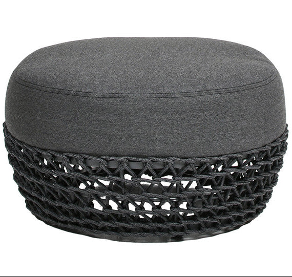 Willow Round Wicker & Upholstered Patio Ottoman