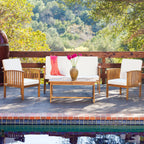 Tidewell 4 Piece Acacia Wood Outdoor Chat Set with Water-Resistant Cushions