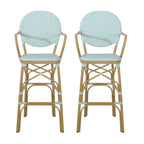 Valorous Outdoor Wicker Bar Stool with Round Back and Curved Arms, Set of 2